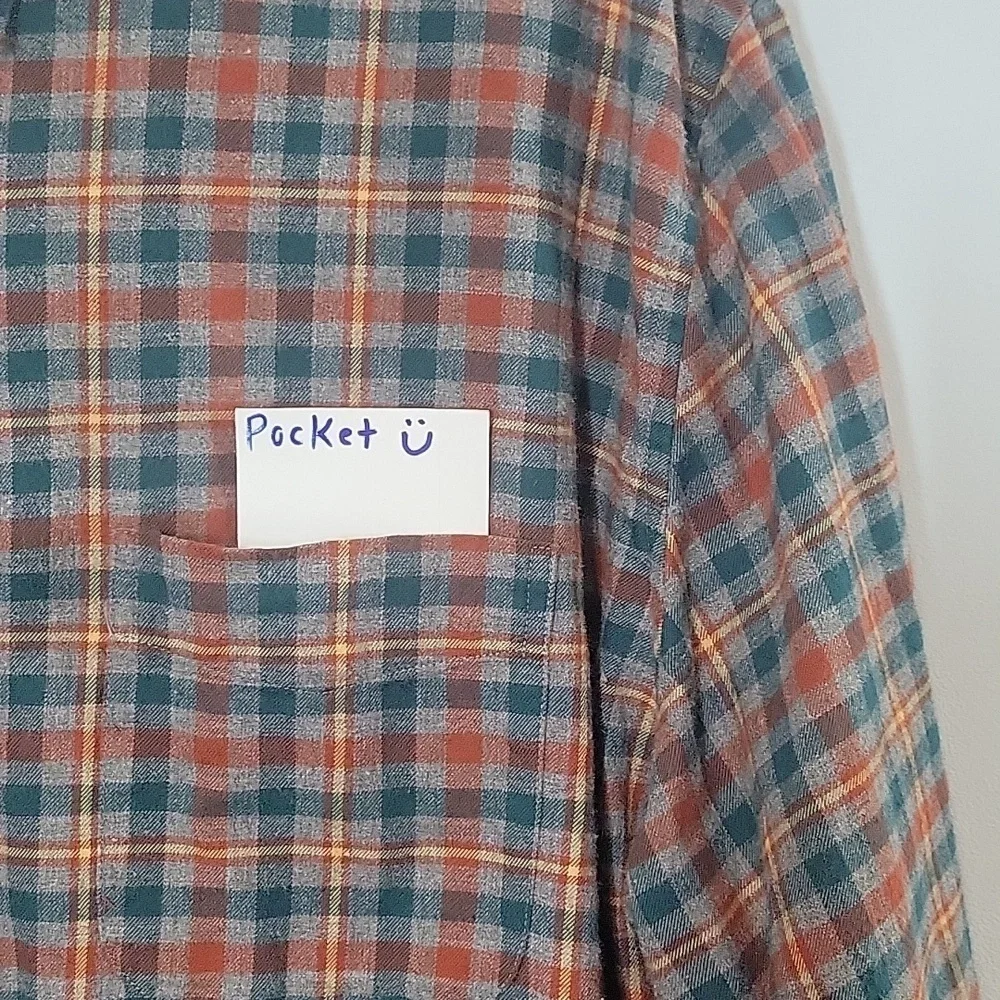 AB470 J. Crew plaid flannel button down men's shirt orange gray XXL